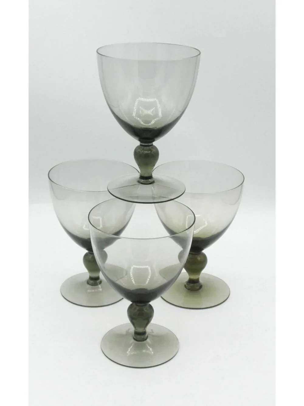 Hand Blown Mexican Crystal Smoky Olive Green Water Goblets Set of 4 UNKUNK180